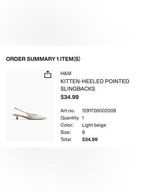 H&M Light Beige Pointed Slingback Kitten Heels